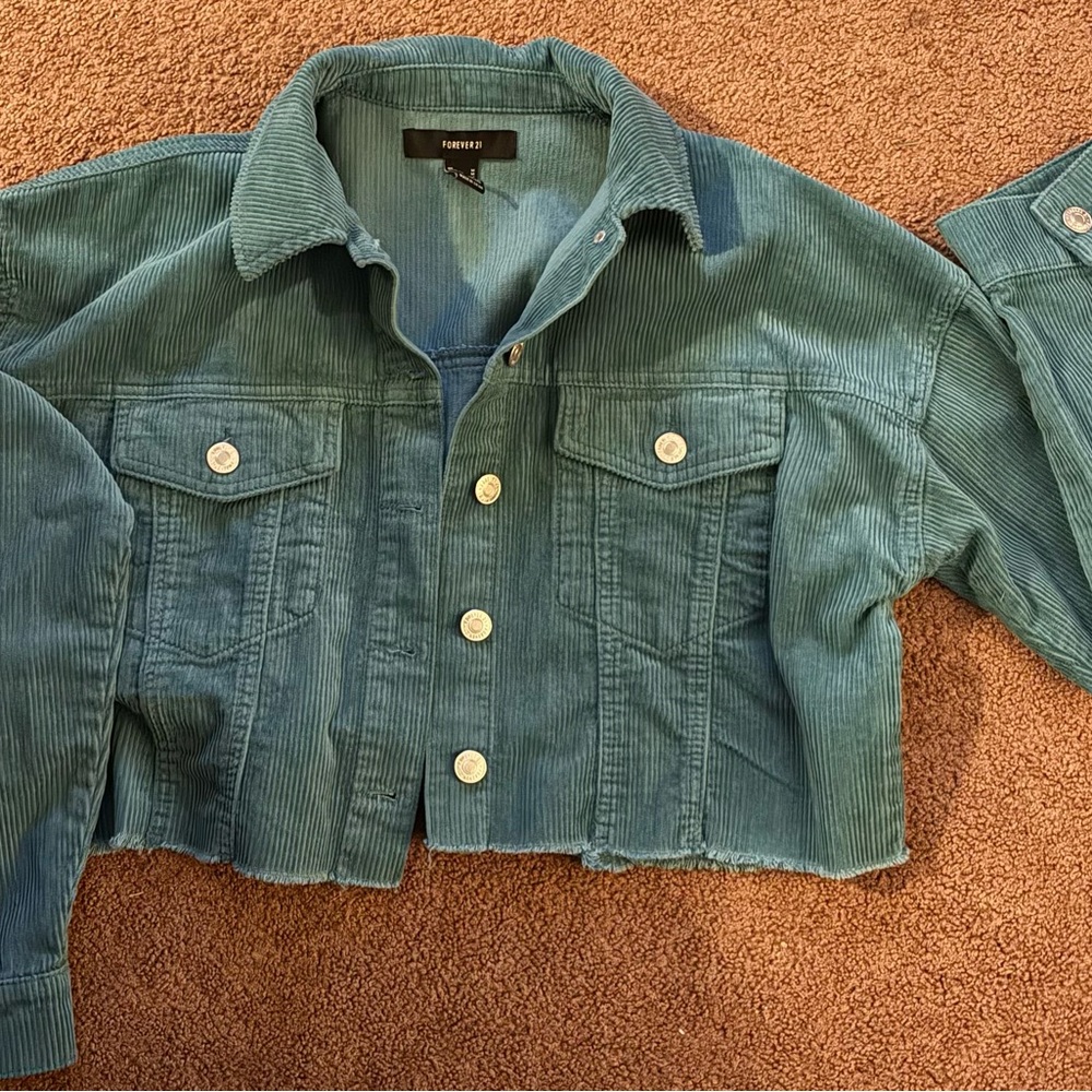 Forever 21 Teal Corduroy Cropped Jacket